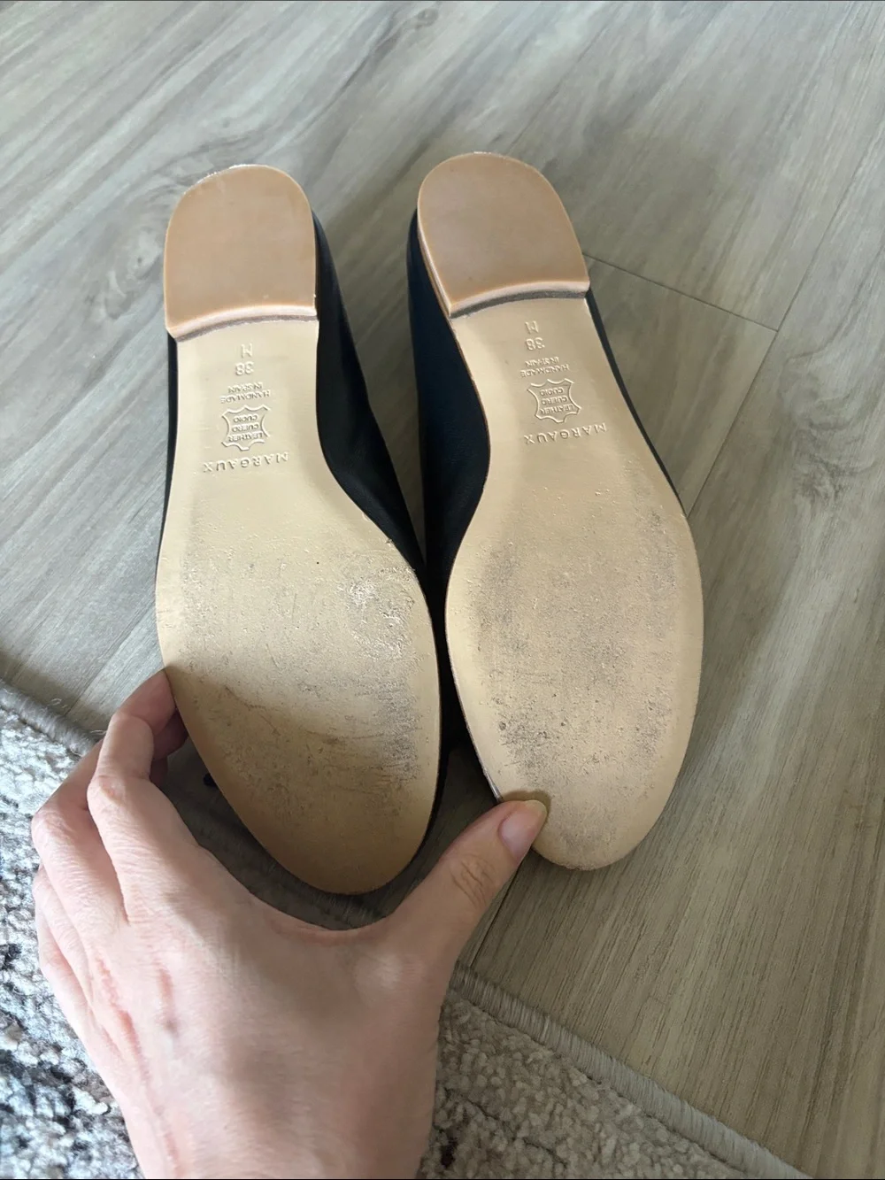 Margaux Demi Black Leather Ballet Flats with Bow Trim